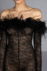 BIG LOVE LACE JUMPSUIT WITH FEATHER DETAILS