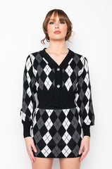 BIRDIE ARGYLE CROPPED CARDIGAN