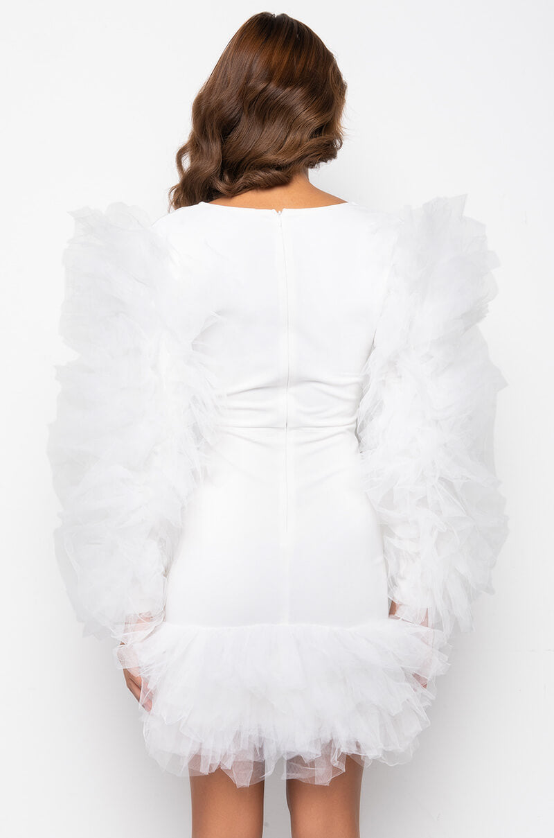 BITTY BITTY TULLE DRESS WITH CUTOUT WHITE