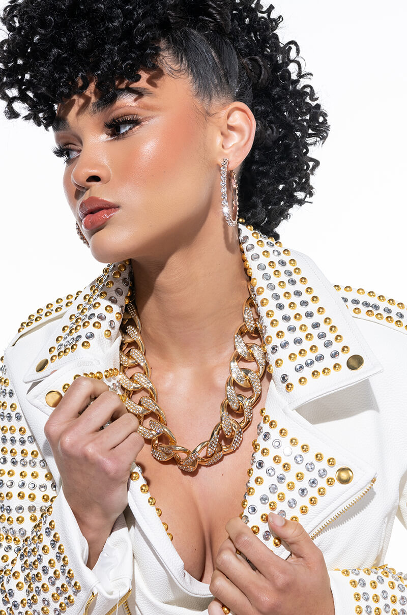 BLAME IT ON ME GOLD RHINESTONE CHAIN NECKLACE