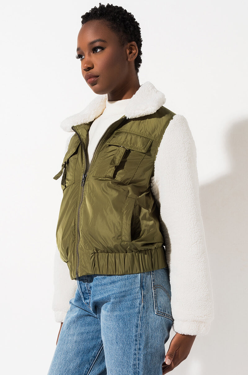 BLANK NYC BQ TAKE IT EASY SHERPA BOMBER