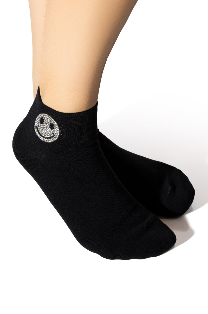 BLING SMILEY FACE SOCKS IN BLACK