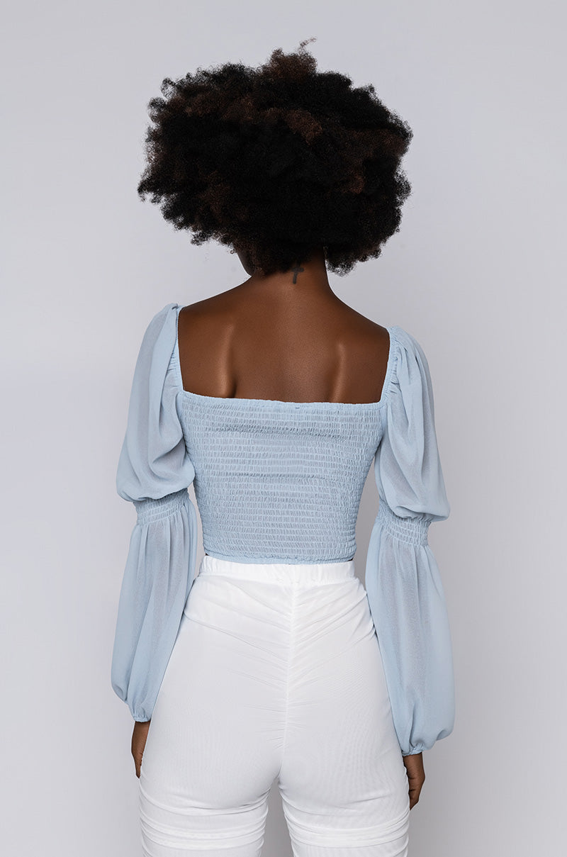 BLUE SKIES LONG SLEEVE BLOUSE LIGHT BLUE