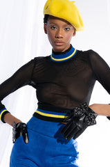 BODY LANGUAGE LONG SLEEVE MESH TURTLENECK TOP