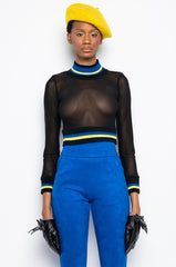 BODY LANGUAGE LONG SLEEVE MESH TURTLENECK TOP