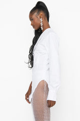 AVRIL ONE SHOULDER POPLIN BLOUSE WHITE