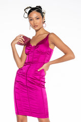 BORN LIKE THIS SATIN MINI DRESS DARK PINK