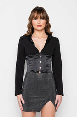 BOSS BITCHES ONLY COLLARED SATIN CORSET TOP