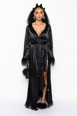 BOSS UP HONEY MAXI DRESS WITH FEATHER TRIM BLACK