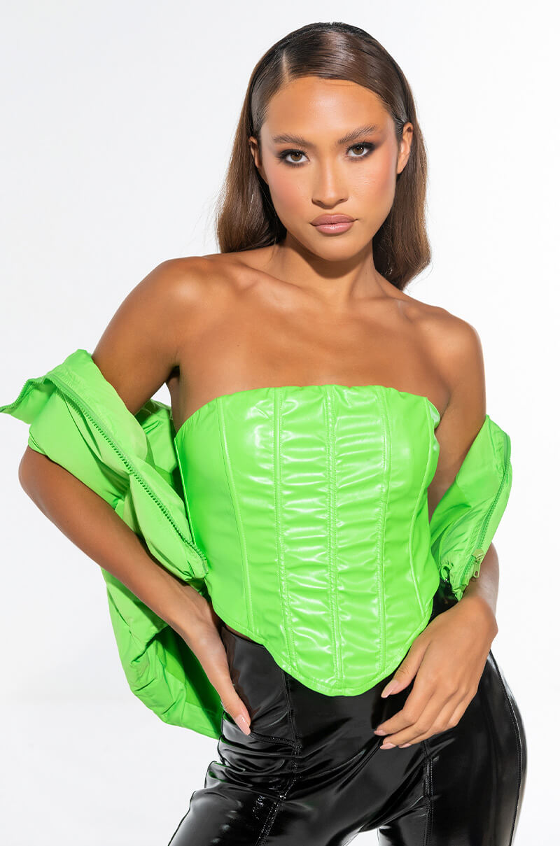 BOTTOMS UP FAUX LEATHER CORSET