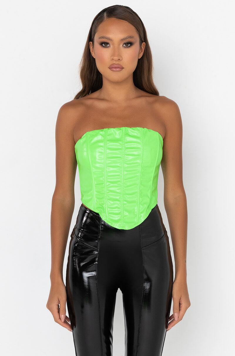 BOTTOMS UP FAUX LEATHER CORSET