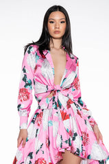 BOUQUET SATIN TIE FRONT TOP
