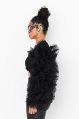 BRING IT OUT PUFF SLEEVE TIE FRONT TOP BLACK