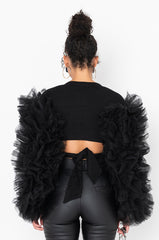BRING IT OUT PUFF SLEEVE TIE FRONT TOP BLACK