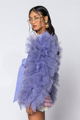 BRING IT OUT PUFF SLEEVE TIE FRONT TOP LIGHT PURPLE