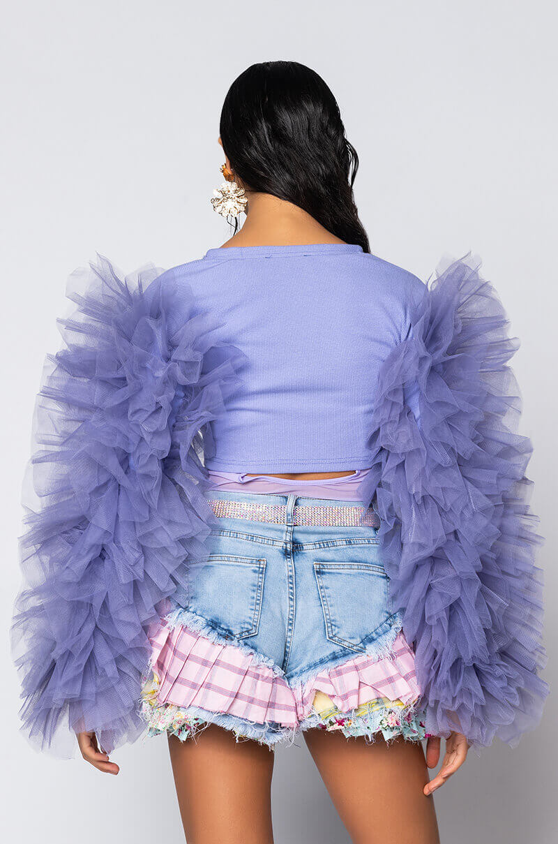 BRING IT OUT PUFF SLEEVE TIE FRONT TOP LIGHT PURPLE