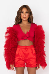 BRING IT OUT PUFF SLEEVE TIE FRONT TOP RED