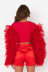 BRING IT OUT PUFF SLEEVE TIE FRONT TOP RED