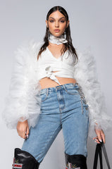 BRING IT OUT PUFF SLEEVE TIE FRONT TOP WHITE