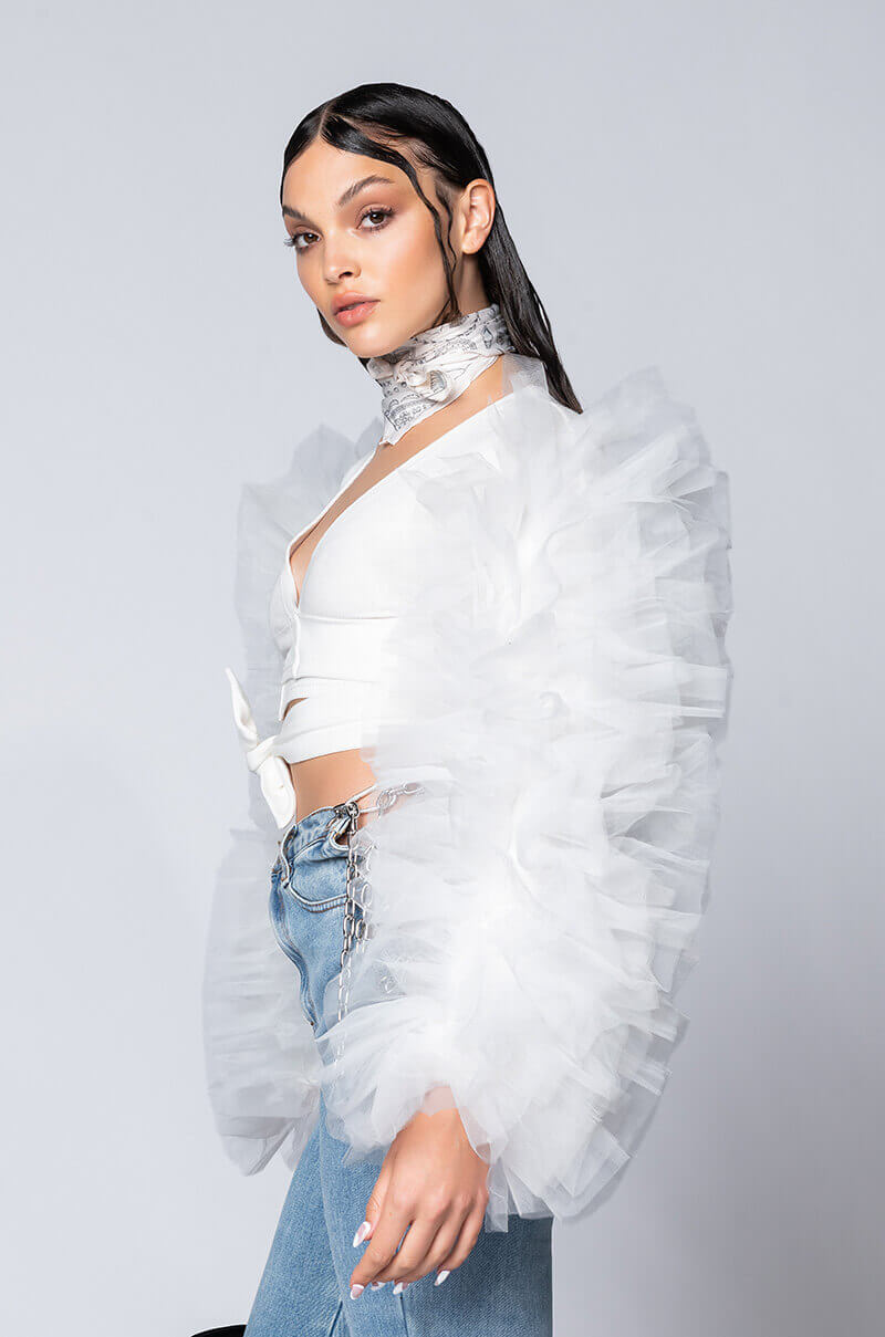 BRING IT OUT PUFF SLEEVE TIE FRONT TOP WHITE