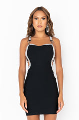 BUCKLE UP RHINESTONE DETAIL BANDAGE DRESS