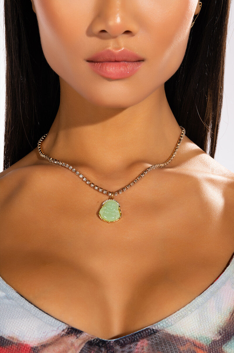 BUDDHA BABE RHINESTONE PENDANT NECKLACE