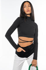 BUSINESS IN THE FRONT MOCK NECK CROP TOP