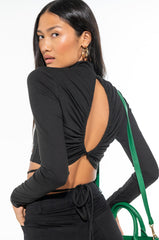 BUSINESS IN THE FRONT MOCK NECK CROP TOP