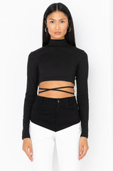 BUSINESS IN THE FRONT MOCK NECK CROP TOP