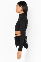 BUSINESS IN THE FRONT MOCK NECK CROP TOP