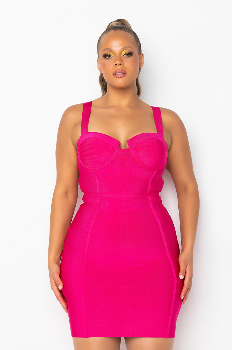 CHARLOTTE BANDAGE SCOOP NECK TANK DRESS FUCHSIA