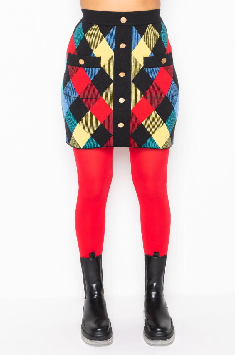 CALL ME KNIT MINI SKIRT RED MULTI