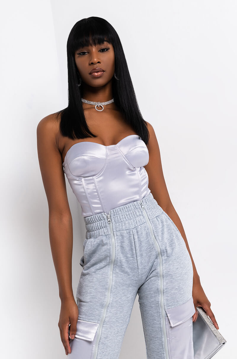 CALL ME LATER SATIN CORSET SILVER