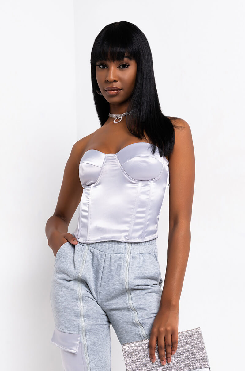 CALL ME LATER SATIN CORSET SILVER