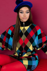 CALL ME ZIP UP SWEATER RED MULTI