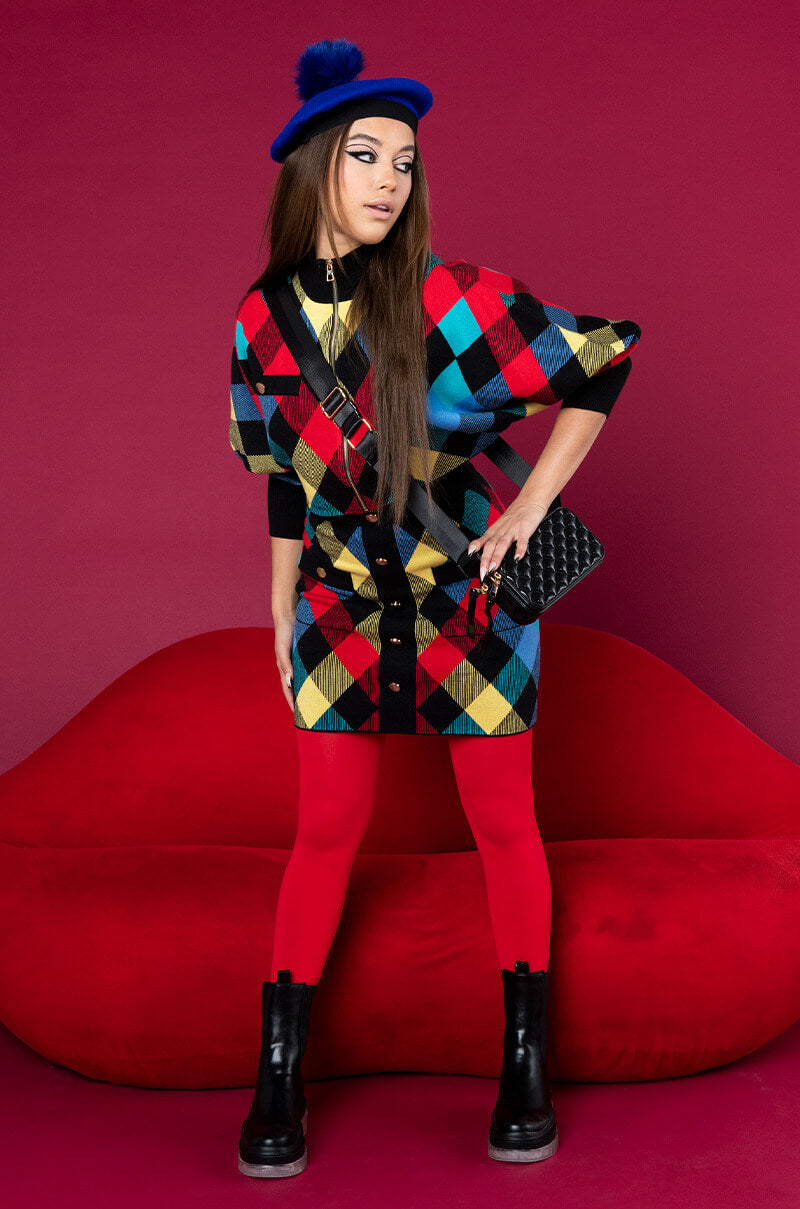 CALL ME ZIP UP SWEATER RED MULTI