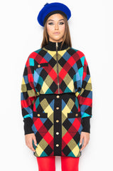 CALL ME ZIP UP SWEATER RED MULTI