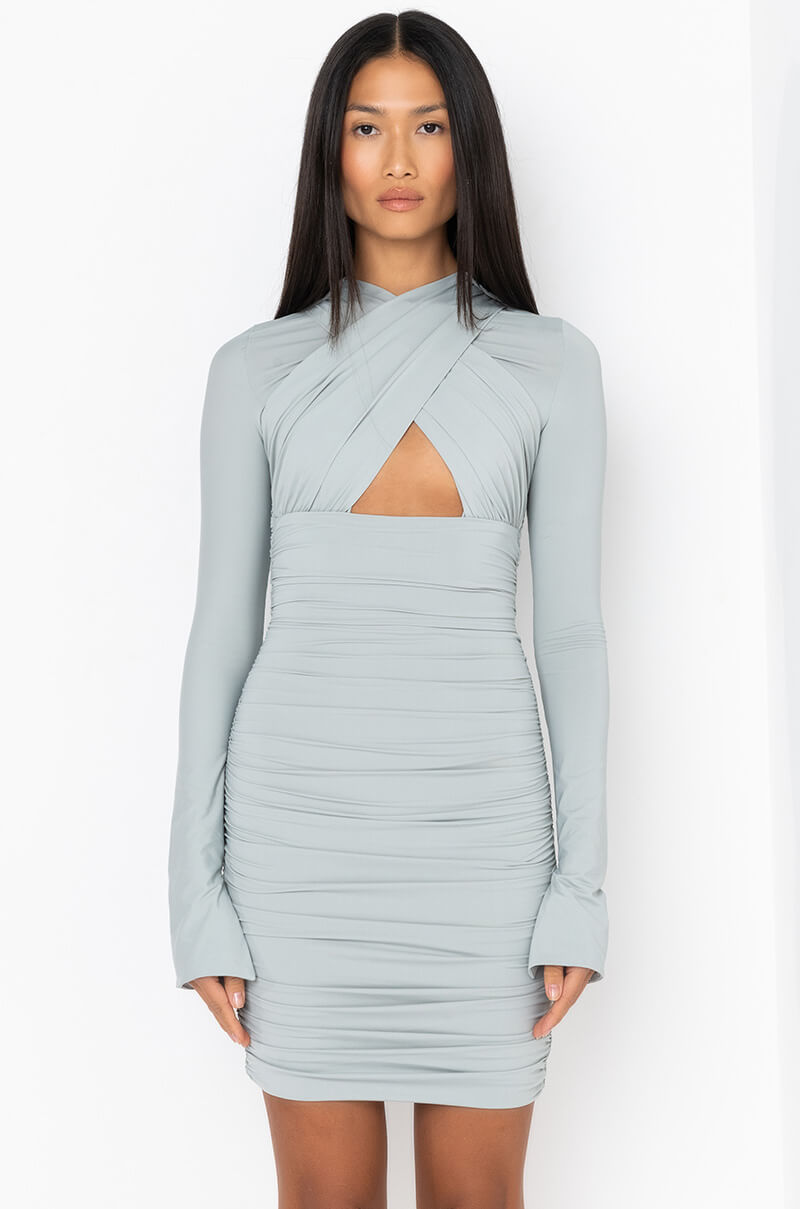 CALL YOUR EX RUCHED MINI DRESS
