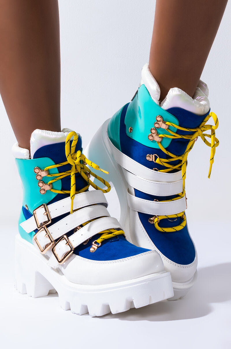 CALLIN U MINE LACE UP BOOTIE BLUE