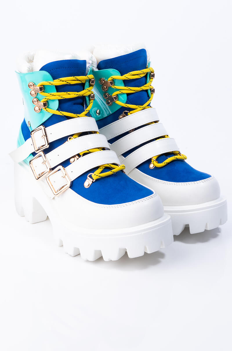 CALLIN U MINE LACE UP BOOTIE BLUE