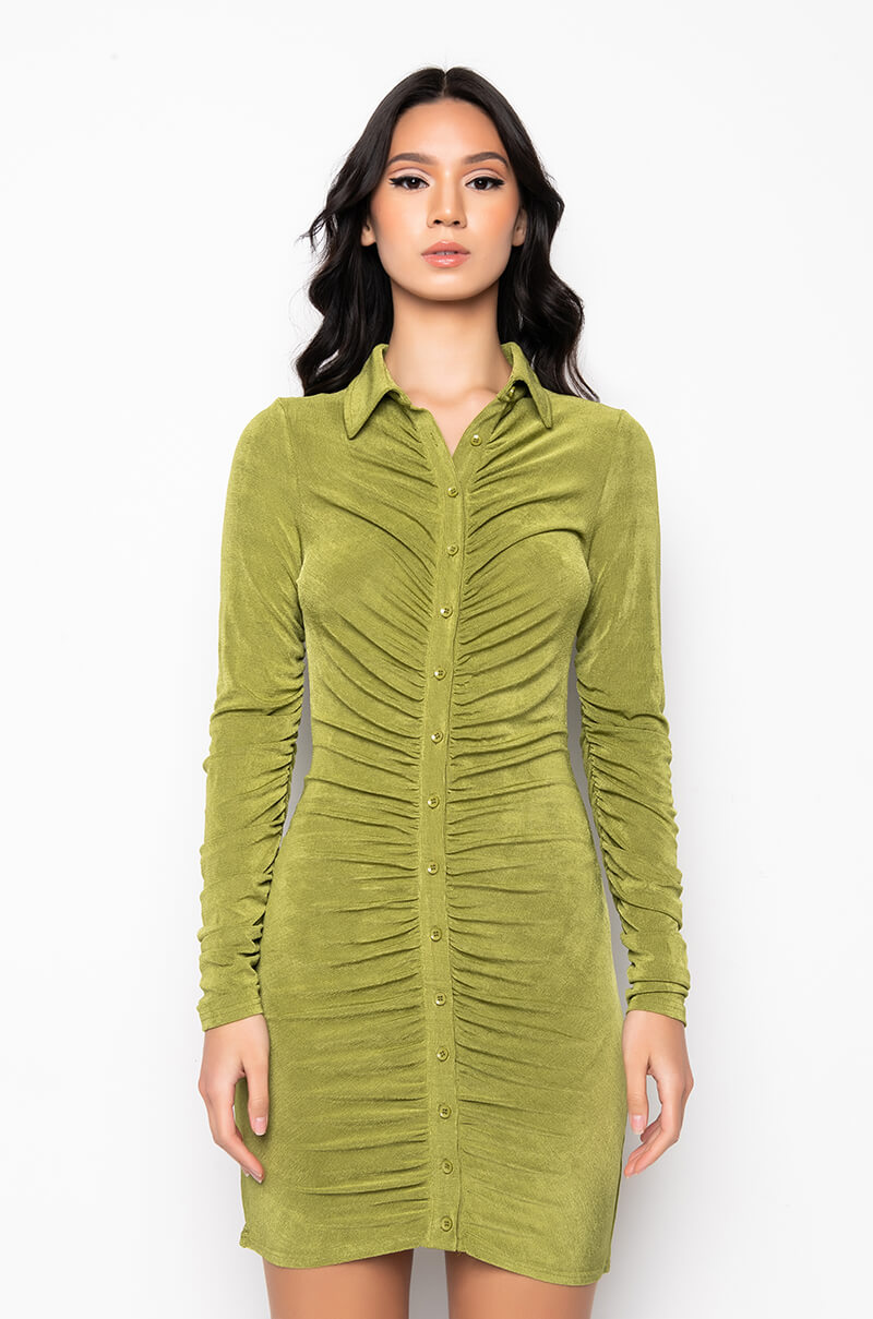 CAMELIA BUTTON FRONT MIDI DRESS GREEN
