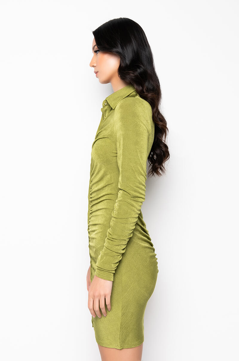 CAMELIA BUTTON FRONT MIDI DRESS GREEN
