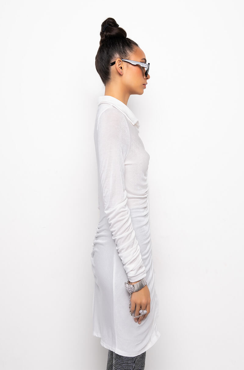 CAMELIA BUTTON FRONT MIDI DRESS WHITE