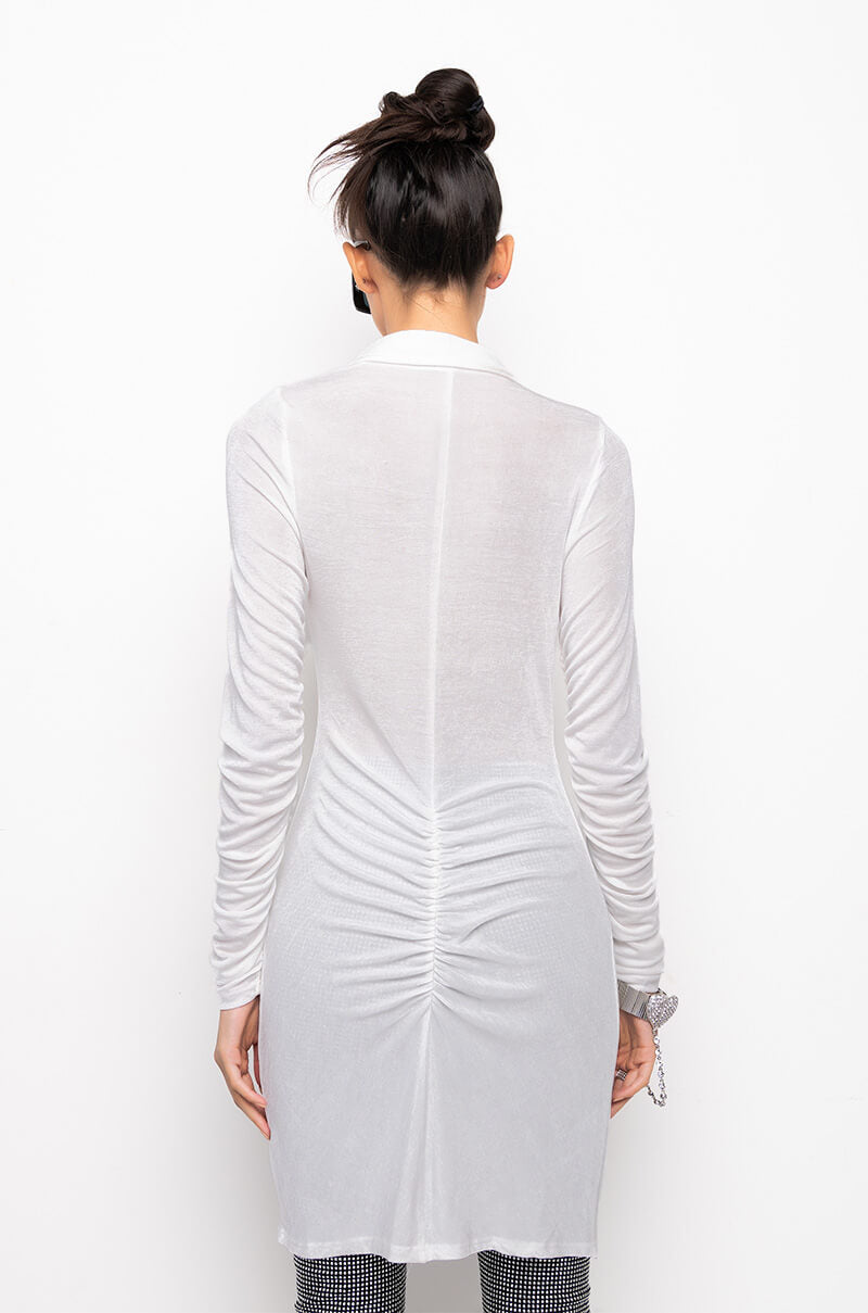 CAMELIA BUTTON FRONT MIDI DRESS WHITE