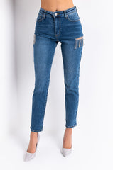 CAMILA HIGH WAISTED RHINESTONE SLIT JEANS