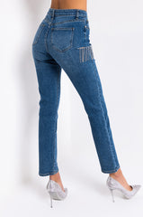 CAMILA HIGH WAISTED RHINESTONE SLIT JEANS