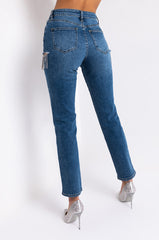 CAMILA HIGH WAISTED RHINESTONE SLIT JEANS
