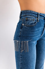 CAMILA HIGH WAISTED RHINESTONE SLIT JEANS