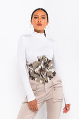 CAMOUFLAGING MY FEELINGS LACE UP CORSET GREEN CAMO