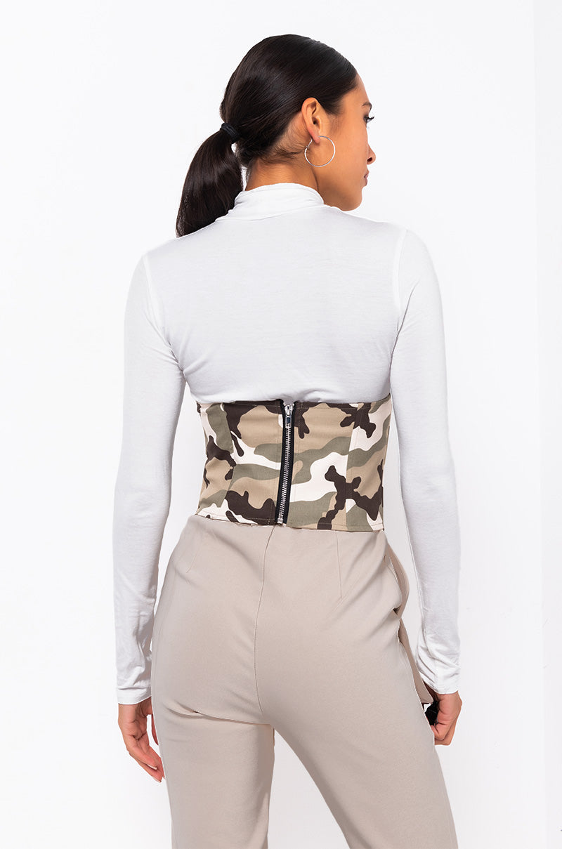 CAMOUFLAGING MY FEELINGS LACE UP CORSET GREEN CAMO